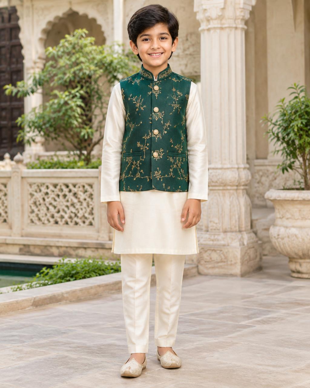 Ivory Junior Kurta & Vest