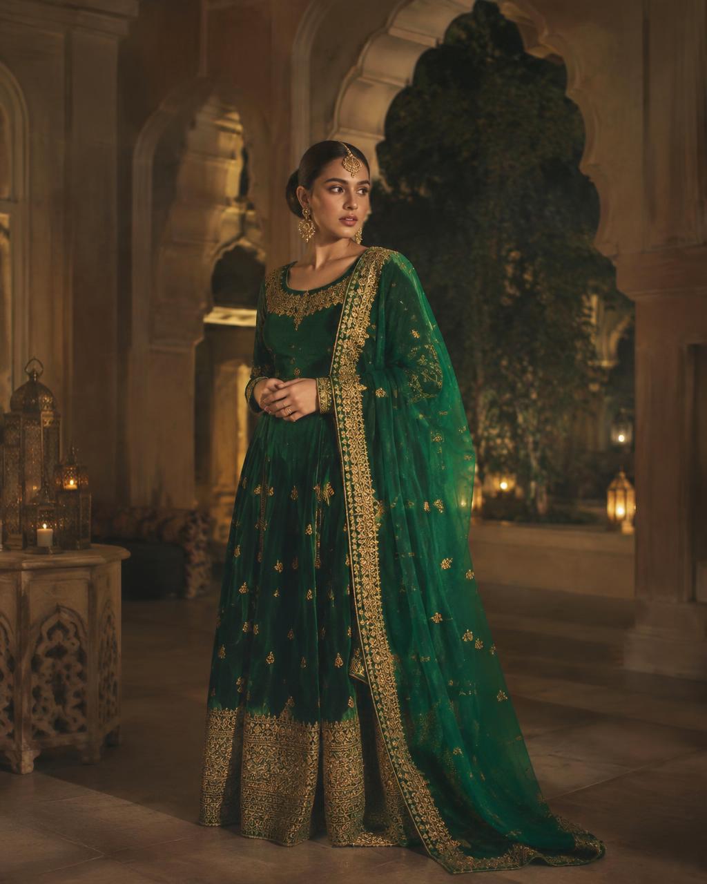 Emerald velvet anarkali — Emerald Eid Evening