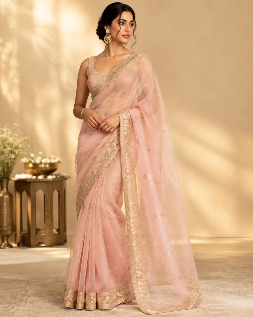 Blush organza saree