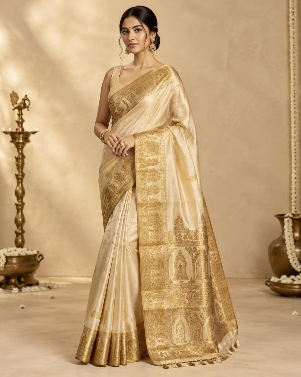 Golden tissue saree